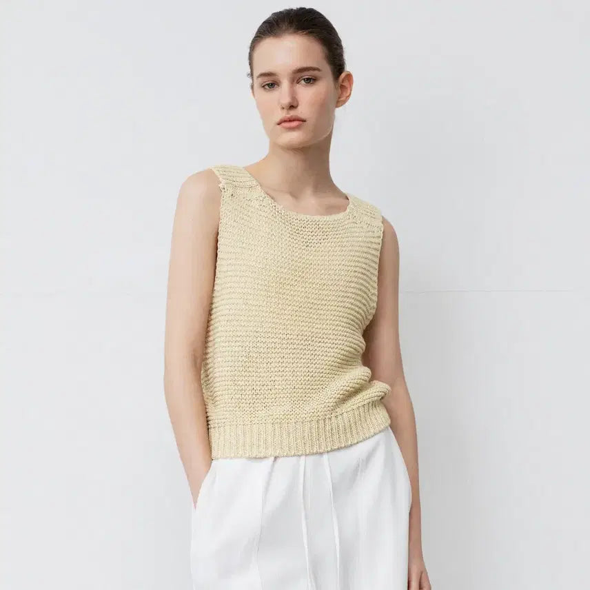 [BUNJANG] RRACE Square Neck Sleeveless Knit Top - Ivory, Free Size / 레이스(RRACE) 스퀘어넥 슬리브리스 니트 프리사이즈 새상품