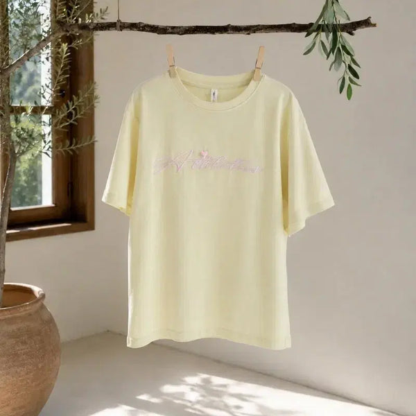 [BUNJANG] Women's Short Sleeve T-Shirt Light Yellow / 여성 반팔 티셔츠 연노랑색