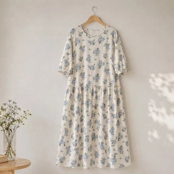 [BUNJANG] Floral Long Dress - Ivory / 플로럴 원피스 아이보리