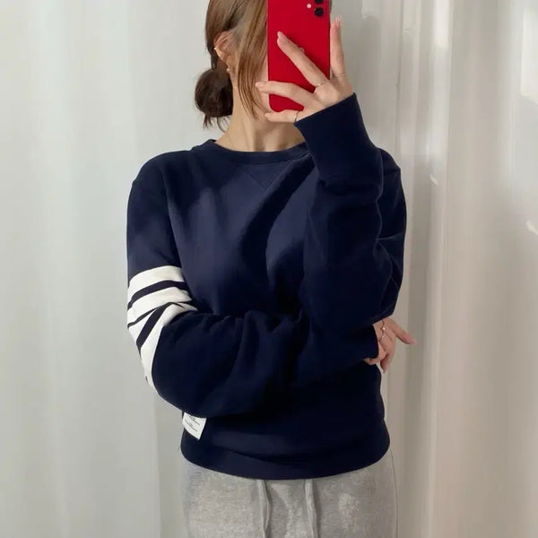 [BUNJANG] Thom Browne Navy Striped Armband Sweatshirt / 톰브라운 네이비 사선 완장 맨투맨