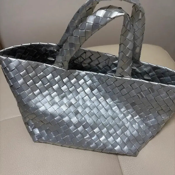 [BUNJANG] Silver Twisted Tote Bag Shoulder Bag / 실버 은색 꼬임 토트백 숄더백