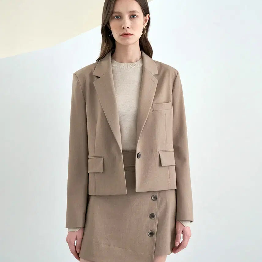 [BUNJANG] RENEJ Short Pocket Jacket Beige / 르네제이(RENEJ) 숏 포켓 자켓 프리사이즈