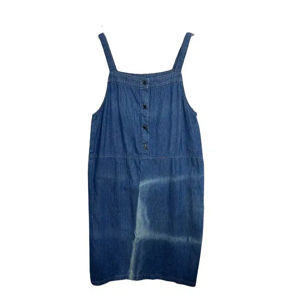 [BUNJANG] Denim Sleeveless Dress with Button Detail / 데님 슬리브리스 원피스워킹 단추 포인트 룩 [L] 코튼 100%