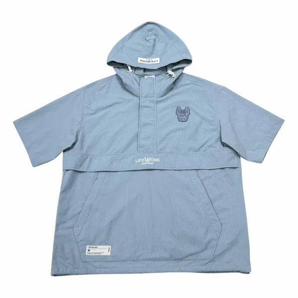 [BUNJANG] LifeWork Seersucker Short-Sleeve Anorak Hoodie Blue M / 라이프워크 시어서커 반팔 후드 아노락 블루 M
