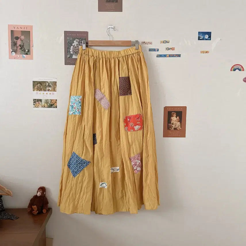 [BUNJANG] Patch Mustard Long Skirt / 패치머스타드롱스커트