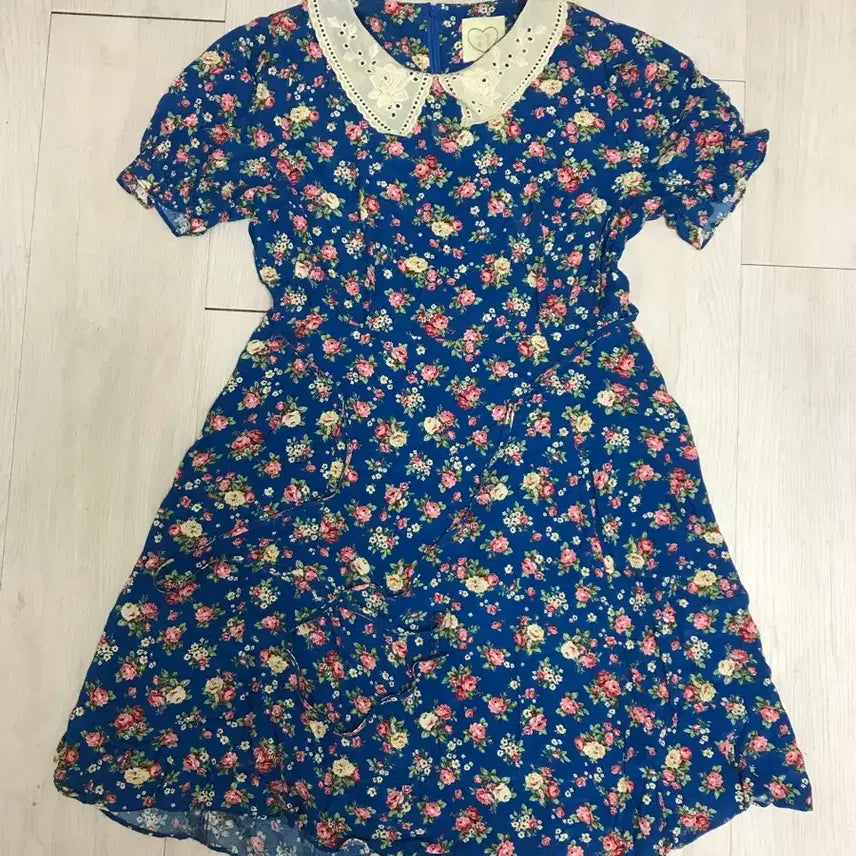 [BUNJANG] Taehyang Ojang Blue Lace Floral One-Piece Dress / 태향옷장 블루 레이스 꽃무늬 원피스 blue onepiece