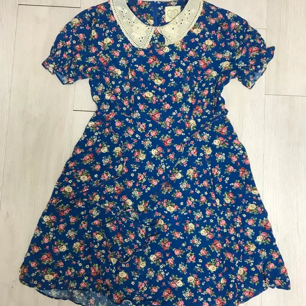 [BUNJANG] Taehyang Ojang Blue Lace Floral One-Piece Dress / 태향옷장 블루 레이스 꽃무늬 원피스 blue onepiece