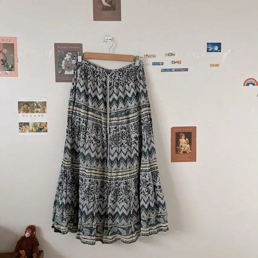[BUNJANG] Gray Pattern Long Skirt / 그레이패턴 롱스커트