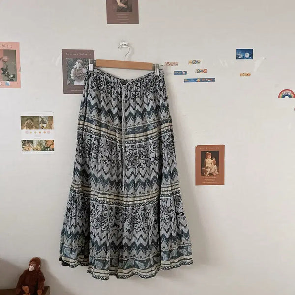 [BUNJANG] Gray Pattern Long Skirt / 그레이패턴 롱스커트