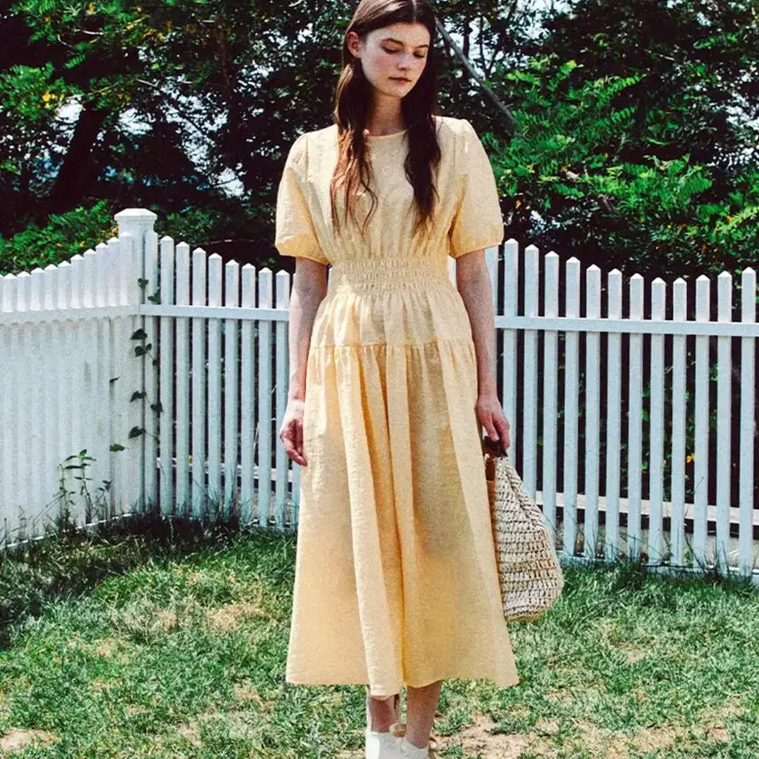 [BUNJANG] Marie Claire Puff Frill Dress Yellow / 마리끌레르(marie claire) 바스락 퍼프 프릴 원피스 55