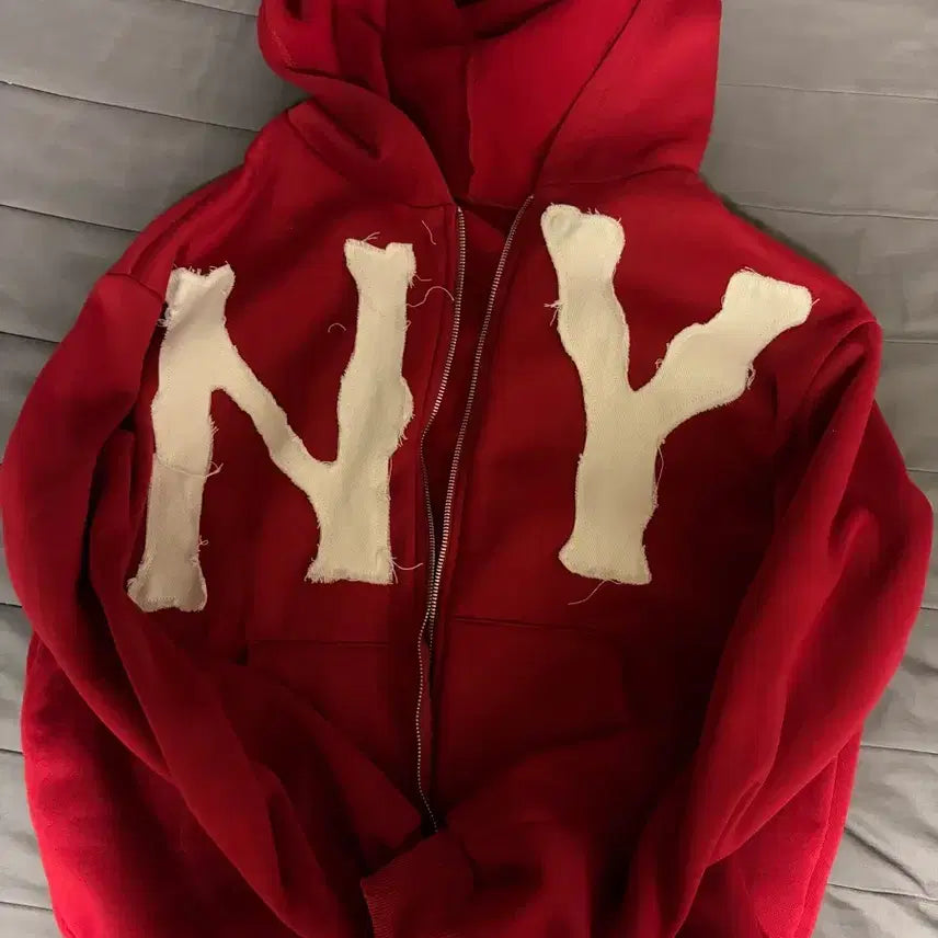[BUNJANG] NY Hooded Zip-Up Jacket Red / NY 후드집업 레드