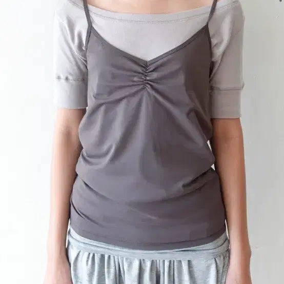[BUNJANG] Shop Fairy Rib Half Top (Greyish Beige) / 샵페어리 rib half top (greyish beige)