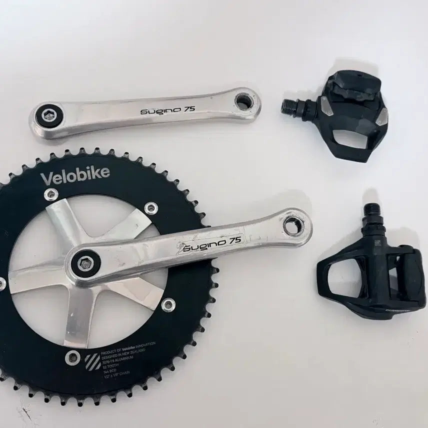 [BUNJANG] Sugino 75 Crankset with Shimano Pedals and Velobike Chainring / 스기노75 셋