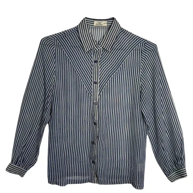 [BUNJANG] Monroe Stripe Blouse - Acetate Blend / 모노 스프라이프 블라우스 레트로 클래식룩  [M] 트리아세테이트 혼방