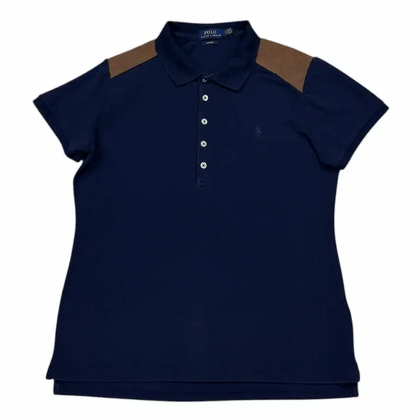 [BUNJANG] Polo Ralph Lauren Women's Leather Patch Polo T-Shirt Navy L / 폴로 랄프로렌 여성 레더패치 PK 카라 반팔티 네이비 L