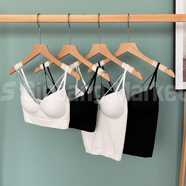 [BUNJANG] Strap Bra Top - Cropped Sleeveless Bralette Tank Top (2 Variations) / [빠른발송] 스트랩브라탑- 크롭 나시 브라렛 브라탑 나시탑 2가지ver