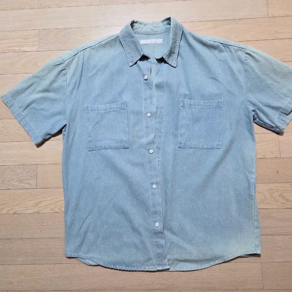 [BUNJANG] 8 Seconds Men's Denim Short Sleeve Shirt / 에잇세컨즈 남자 데님반팔남방 (착샷)
