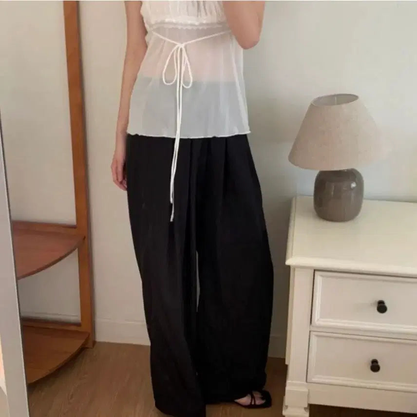[BUNJANG] Summer Cool Material Banding Wide Pants / 여름 시원한 소재 밴딩 와이드 팬츠