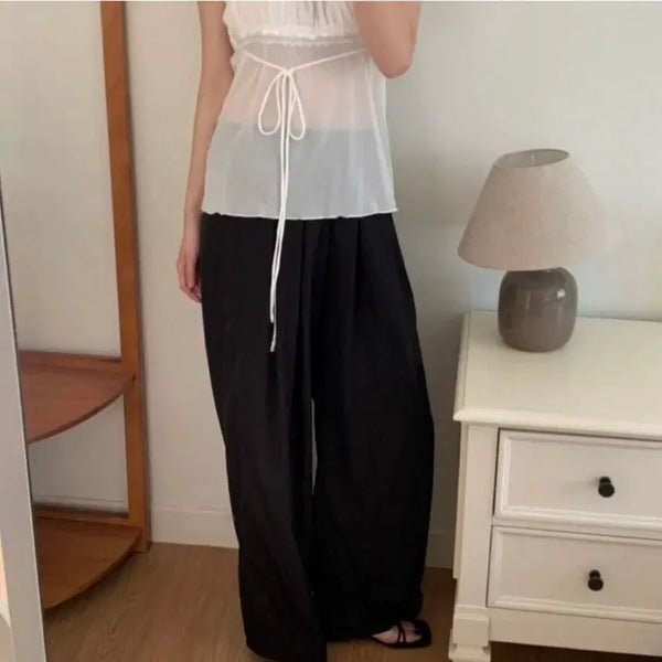 [BUNJANG] Summer Cool Material Banding Wide Pants / 여름 시원한 소재 밴딩 와이드 팬츠