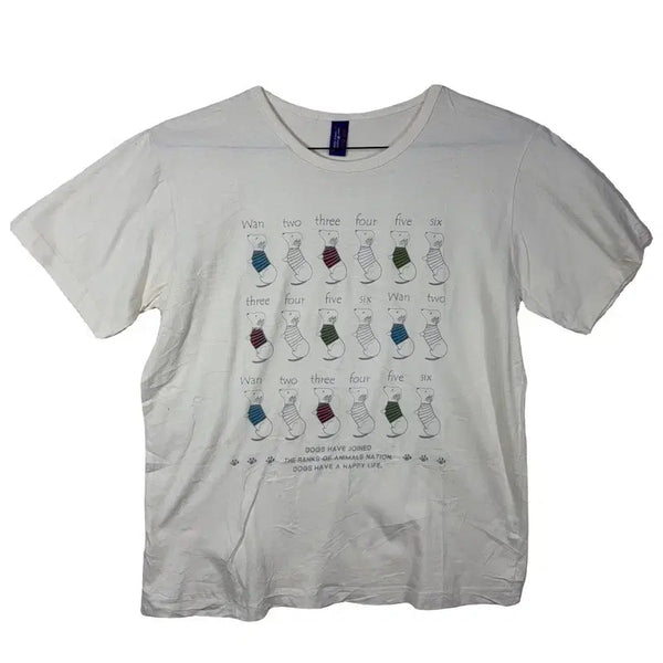 [BUNJANG] White Dog Print T-shirt (M-L) / 화이트 강아지 프린팅 티셔츠 키치 캐주얼룩  [M-L] 코튼 100%
