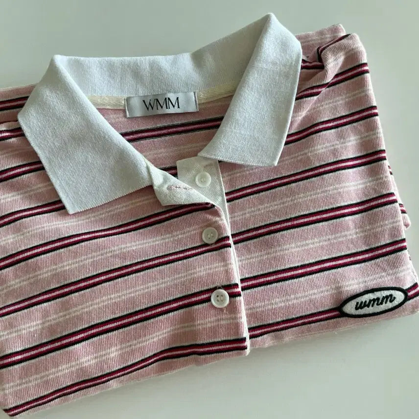 [BUNJANG] Striped Collar Long Sleeve T-Shirt / 칭크 단가라 카라티셔츠
