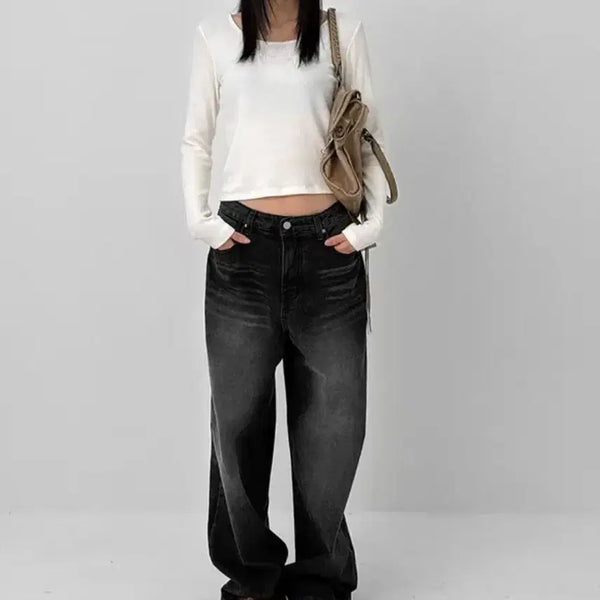 [BUNJANG] Blackup Washing Wide Denim Pants M / 블랙업 워싱 와이드 데님팬츠 M