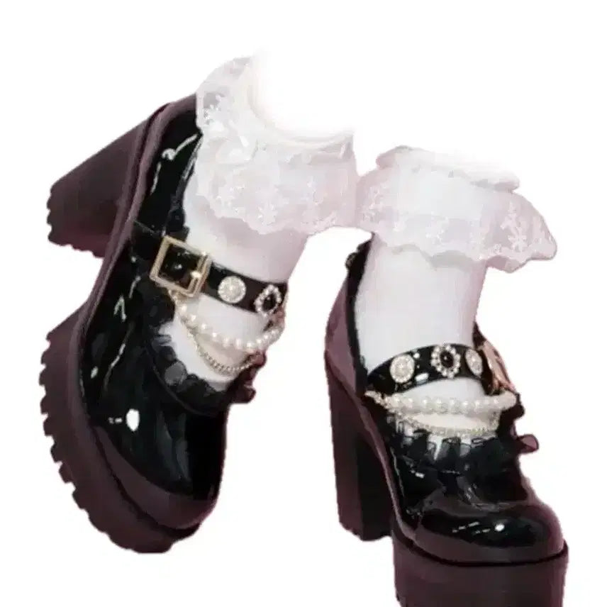 [BUNJANG] Rosita Bijou Strap Platform Shoes / 로지타 비쥬 스트랩 레이스 통굽 슈즈 구두 신발 양산형 지뢰계 양지뢰