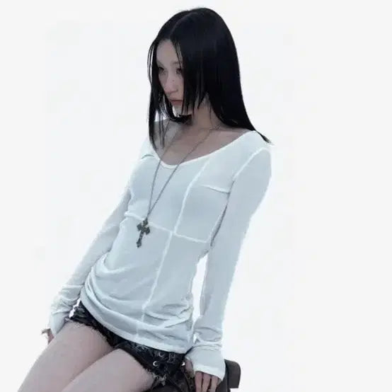 [BUNJANG] Roughneck Crossline Slim Top - White / 러프넥 크로스라인 슬림 탑 화이트