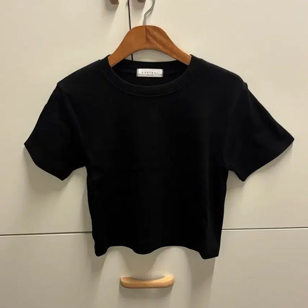 [BUNJANG] Plain Short-Sleeve Crop T-Shirt Black / 무지 반팔 크롭 티셔츠 블랙