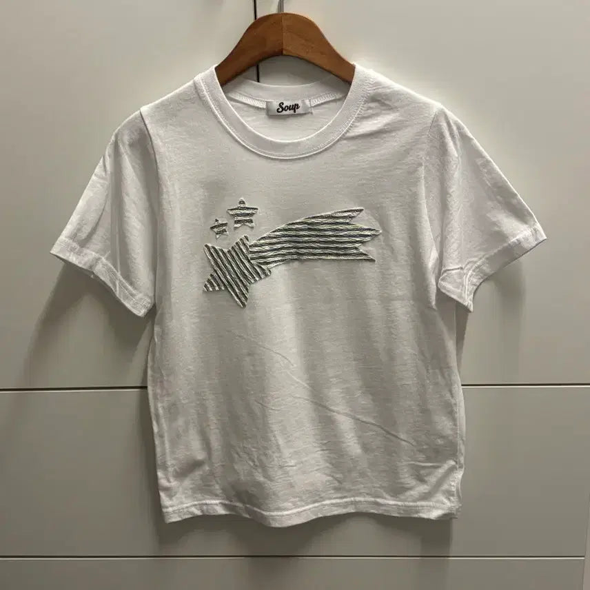[BUNJANG] Star Patch Short Sleeve T-Shirt - Ivory / 스타 패치 반팔 티셔츠 아이보리