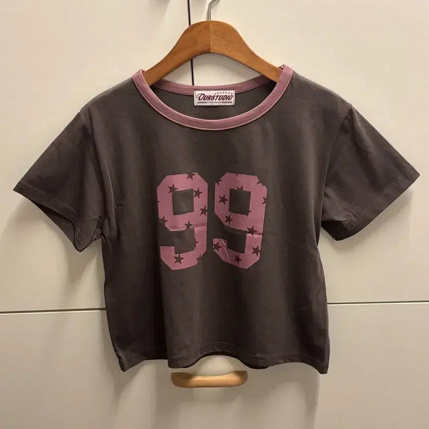 [BUNJANG] 99 Star Number Printing Colorblock Short Sleeve T-Shirt Brown / 99 스타 넘버 프린팅 배색 반팔 티셔츠 브라운