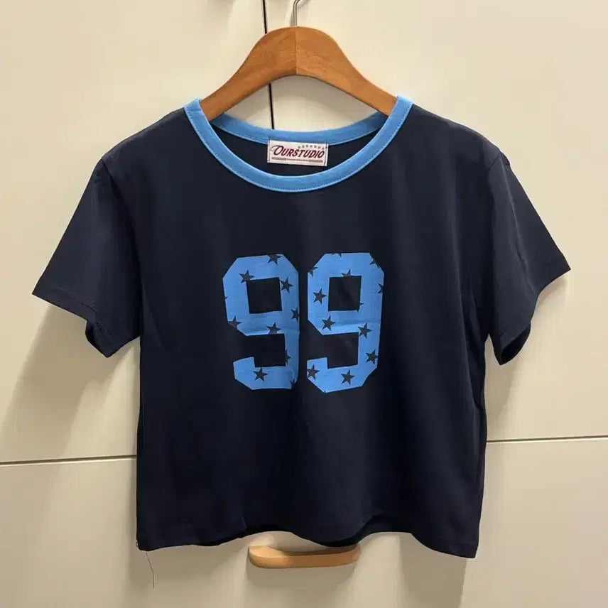 [BUNJANG] 99 Star Number Color Block Short Sleeve T-Shirt Navy / 99 스타 넘버 프린팅 배색 반팔 티셔츠 네이비