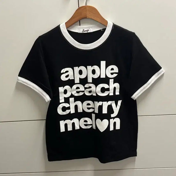 [BUNJANG] Lettering Colorblock Ringer Short Sleeve T-Shirt Black / 레터링 배색 링거 반팔 티셔츠 블랙