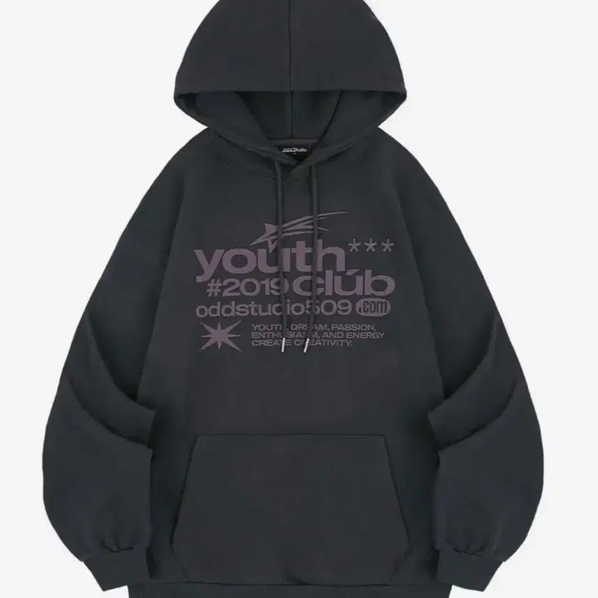 [BUNJANG] ODD STUDIO Youth Club Typo Hoodie Charcoal / 오드스튜디오 유스클럽 타이포 후드티 챠콜
