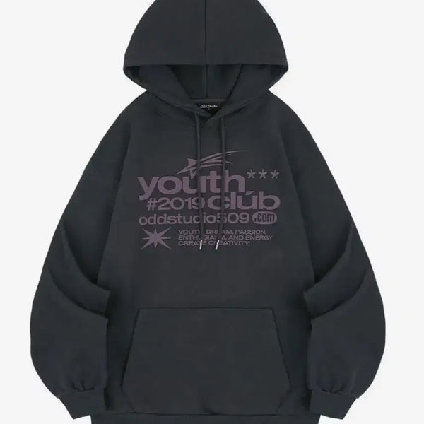 [BUNJANG] ODD STUDIO Youth Club Typo Hoodie Charcoal / 오드스튜디오 유스클럽 타이포 후드티 챠콜