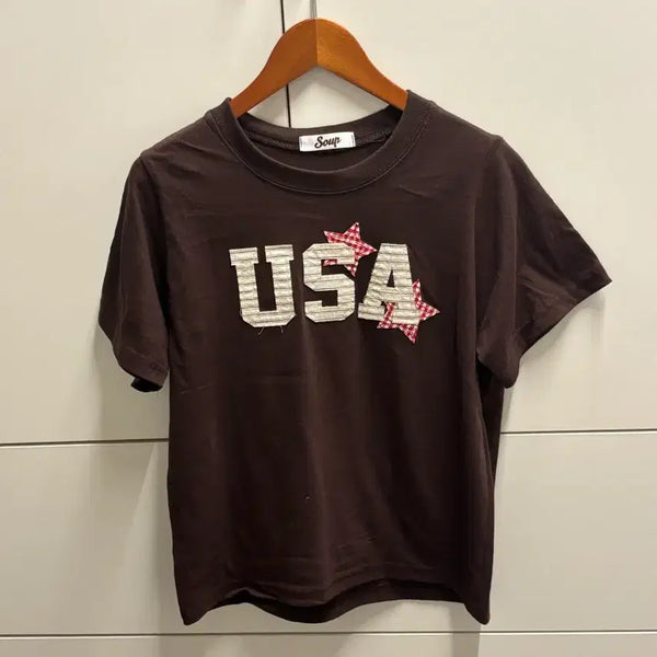 [BUNJANG] USA Patch Short Sleeve T-Shirt Brown / usa 패치 반팔 티셔츠 브라운