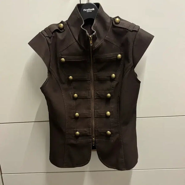[BUNJANG] Napoleon Style Short Sleeve Jacket Brown / 나폴레옹 반팔 자켓 브라운