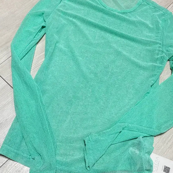 [BUNJANG] Mint See-through Long Sleeve T-shirt / 민트색 시스루 롱슬리브 티셔츠 새상품