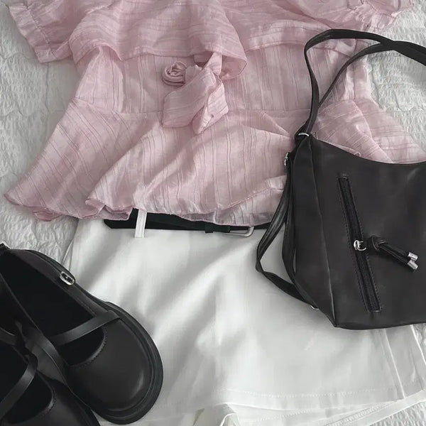 [BUNJANG] Frill Blouse and Skirt Pants Set / 프릴 블라우스, 스커트팬츠 셋업