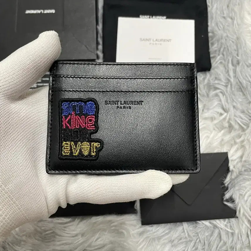 [BUNJANG] Saint Laurent Smoking Forever Embroidered Patch Card Holder OS / [풀구성/새상품급] 생로랑 스모킹 포에버 자수 패치 카드지갑 [os]