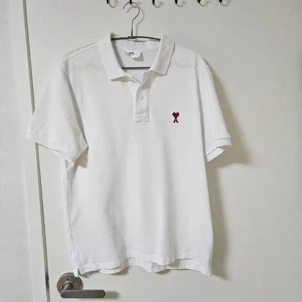 [BUNJANG] AMI Heart Logo White Short Sleeve Polo T-Shirt Size 100 / 아미 카라티 100