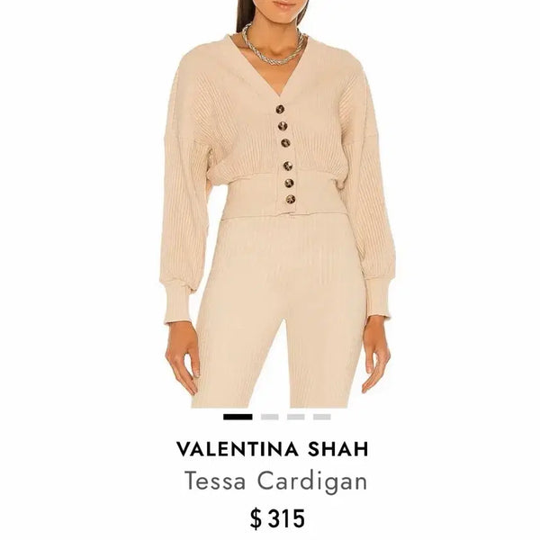 [BUNJANG] Valentina Shah Tessa Ribbed V-Neck Balloon Crop Cardigan Beige / VALENTINA SHAH 테사 가디건 베이지 크롭 숏 볼레로 골지 리브드 브이넥 벌룬 발렌티나샤 tessa 올엄 올리비아엄마