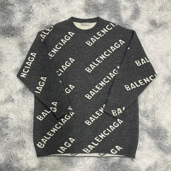 [BUNJANG] Balenciaga Multi-Logo Wool Oversized Knit Charcoal / [백화점판] 발렌시아가 멀티로고 울 오버 니트 차콜 [105]