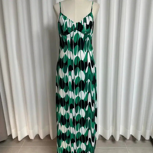 [BUNJANG] ZARA Green Tie-Dye Camisole Long Dress / 자라 그린나염 끈나시 롱원피스