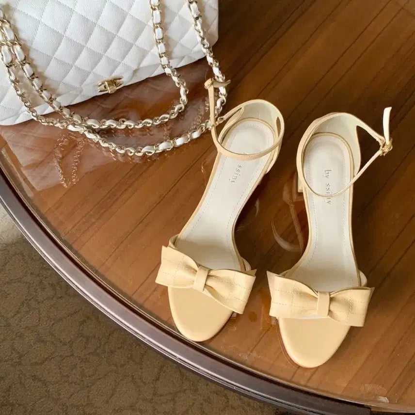 [BUNJANG] Bicini Lovely Ribbon Sandals Yellow / 바이씨니 러블리본샌들 노랑
