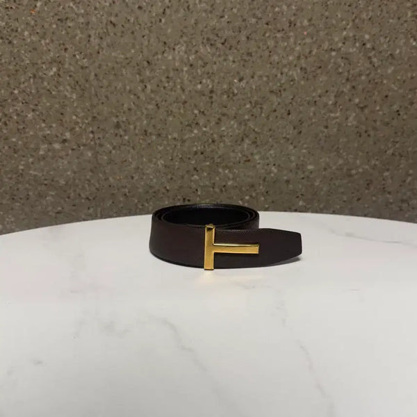 [BUNJANG] Tom Ford T Logo Reversible Leather Belt (Black/Brown, Gold Buckle) / [100사이즈]톰포드 T로고 리버서블 블랙 브라운 레더 금장 벨트