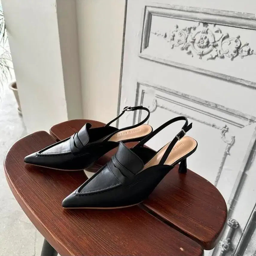 [BUNJANG] Black Handmade Slingback Shoes (245) / 블랙 수제화 슬링백 245 새상품