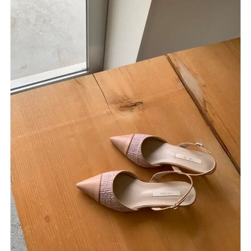 [BUNJANG] Tweed Slingback Shoes - Pink Beige (Size 245) / 트위드 슬링백 245 핑크베이지 새상품