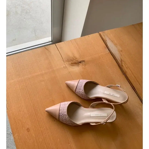 [BUNJANG] Tweed Slingback Shoes - Pink Beige (Size 245) / 트위드 슬링백 245 핑크베이지 새상품