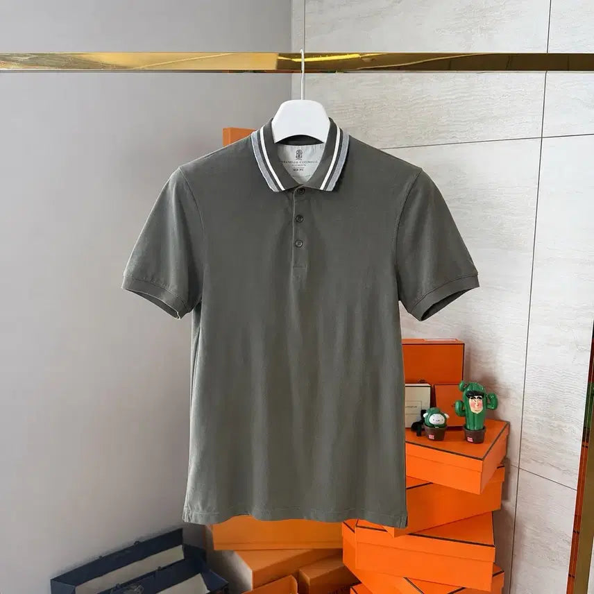 [BUNJANG] Brunello Cucinelli Men's Khaki Short-Sleeve Polo Shirt (Size M) / [M사이즈]브루넬로 쿠치넬리 반팔 카라티 카키색